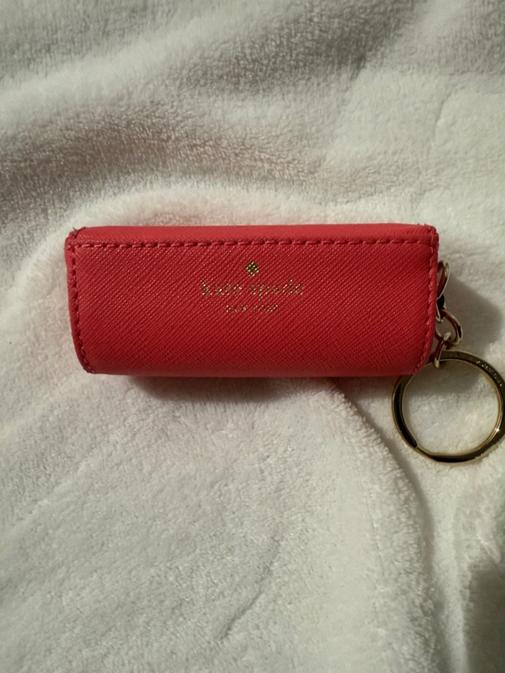 kate spade Coral Lipstick Case Keyring with Gold Hardware